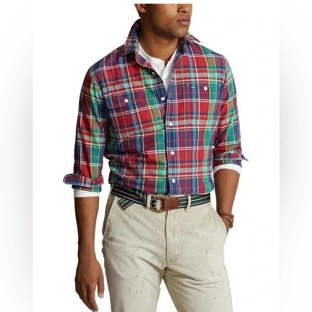 New Polo Ralph Lauren Plaid Oxford Shirt Long Sleeve Button Front Christmas 2XLT